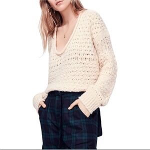 Free People Crashing Waves Cream Knit Sweater
